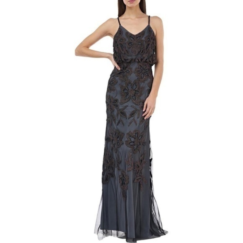 JS Collections Soutache Lace Gown Dress in Black / Dusty‎ Lilac Size 4 NWT
